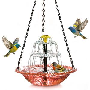 Solar Cascade Hanging Bird Bath Fountain 2026, Outdoor Large Humming Birds Hanging Water Fountains, Solar Powered Baths with Shower Bowl for Outdoors Garden Patio Backyard Lawn Decor (Pink)