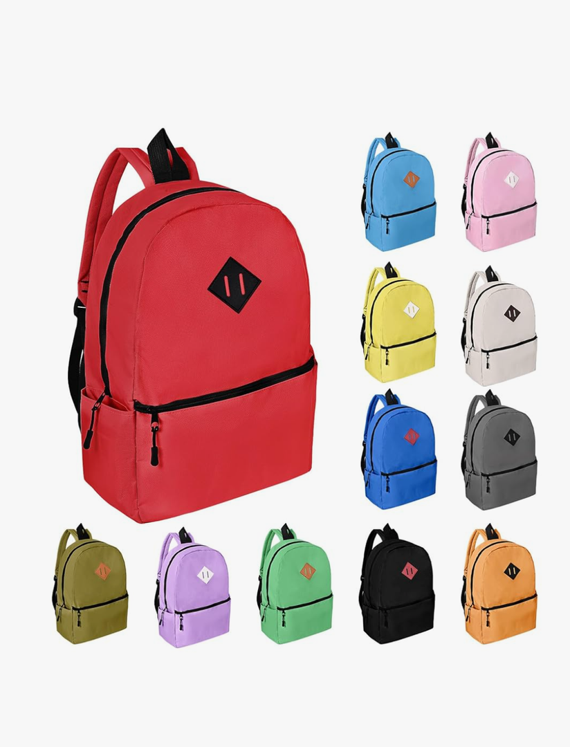12 Pack Backpacks in Bulk,17-inch Lightweight Bookbags for Elementary,Middle,and High School Students,Bulk Backpacks for Kids,Boys,Girls,Classroom,Travel,Gym Supplies,Assorted 12 Colors