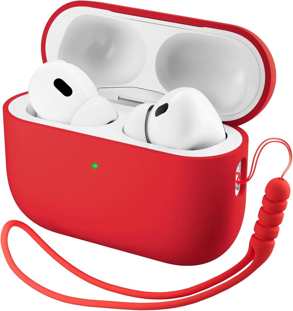 ORNARTO Compatible with AirPods Pro 3 Case 2025, Full Protective Hybrid Silicone for AirPods Pro 3rd Generation Case, Front LED Visible Skin Cover-Red