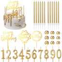 Yerliker 34 Pcs Birthday Candles Cake Toppers for Men Women with 12 Long Thin Birthday Cake Candle 10 Numeral Birthday Candle 9 Ball Cake Topper 3 Birthday Cake Topper(Gold)