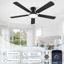 ZMISHIBO 52 Inch Ceiling Fans with Lights, Flush Mount Low Profile Ceiling Fan with 6 Speeds & 3CCT, Smart Remote&APP Control, Dimmable 24W LED Light, Quiet DC Motor for Living Room Bedroom,Black