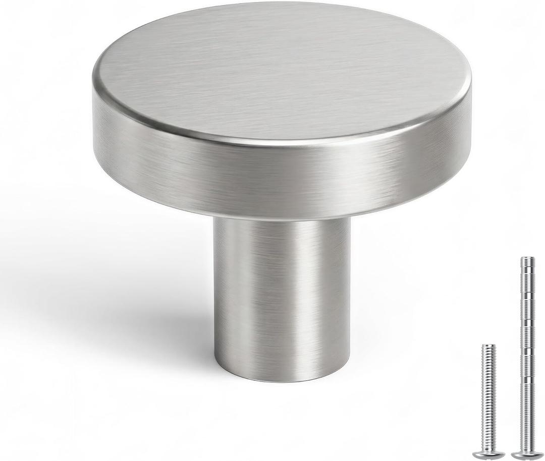 homdiy 40 Pack Brushed Nickel Cabinet Knobs, Round Kitchen Drawer Knobs, Silver Knobs for Cabinets, Metal Handles for Desk Drawers Cupboard