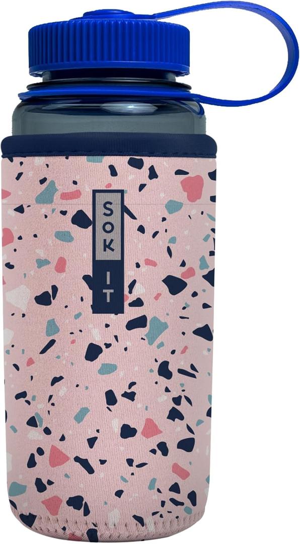 Sok It BotlSok Water Bottle Sleeve Insulated Neoprene Cover (Pink Terrazzo, Fits 16oz CamelBak or Nalgene)