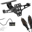 Motorcycle License Plate Bracket with 2 Turn Signals Lights Adjustable Motorcycle License Plate Holder CNC Aluminum Motorcycle Fender Eliminator Kit with LED Light (Black)