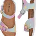 Torotto Toddler Kids Sandals Boys Girls Cork Footbed Sandals with Adjustable Buckle Casual Slides Open Toes Flat (11 Little Kid, Lhj396/Rainbow)