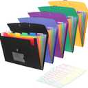 5 Pack 7 Pocket Accordian File Organizer, Expanding File Folder with Labels, Plastic Expandable File Folder for Documents Letter Size A4 Papers, Ideal for Home, Office Supplies, College Essentials