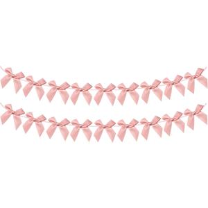 2 x 2pcs Bow Garland Banner, Ribbon Bow Party Decorations for Baby Shower Girls Bow Coquette Birthday Party Decor (Peach Pink)