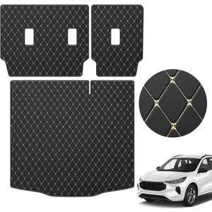 TTX LIGHTING Cargo Mat & Backrest Mat for Ford Escape 2020-2025 - Custom Fit PU Leather Trunk Liner All Weather Waterproof Rear Back Seat Cover (Black Gold)
