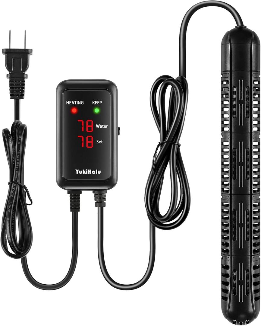 YukiHalu Aquarium Heater 50/100/200/300/500W with Protective Case, Fish Tank Heater, Temperature Adjustable, External Temperature Controller, LED Display, Used for 10/20/40/75/120 Gallons (300W)