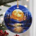 Christmas Ornaments, 2.8 Inch Ceramic Hanging Ornament, Christmas Tree Ornaments, Xmas Decorations, Holiday Decorations, Holiday Party Gifts, and Xmas Gift Ideas - Full Moon Over Forest Lake