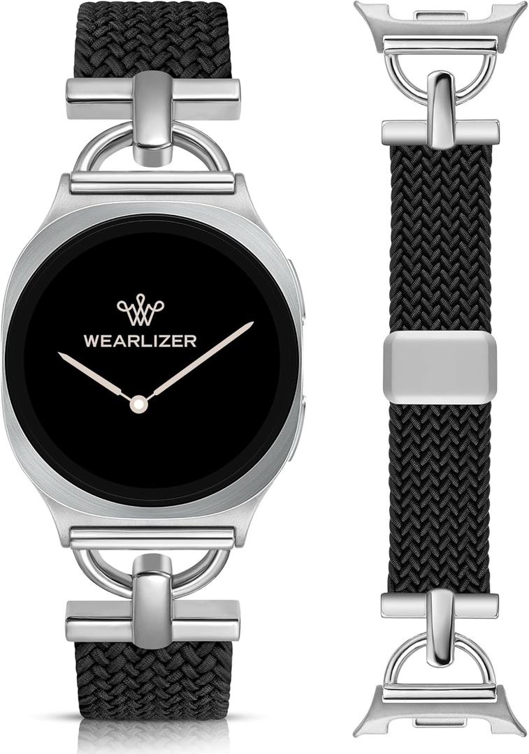 Wearlizer Braided Magnetic Band Compatible with Samsung Galaxy Watch 8 Band 40mm 44mm/Galaxy Watch 8 Classic 46mm, Designer D-Shape Stretchy Elastic Nylon Strap Wristband for Galaxy Watch 8 Women Men