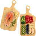 Jucoan 2 Pack Bamboo Cheese Board with Handles, 16 x 8.5 Inch Bamboo Wood Cutting Board Chopping Boards for Pizza, Bread, Cheese, Charcuterie, Fruit, Vegetables, New Home Housewarming Gift