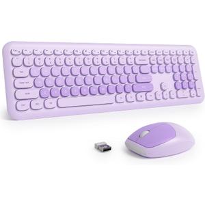 Fogruaden Quiet Purple Wireless Keyboard and Mouse, 2.4GHz Retro Cute Typewriter-Style Full-Size Colorful Keyboard and Mouse Combo, Slim Design, Low-Noise Typing for Home, Office, Windows PC, Laptop