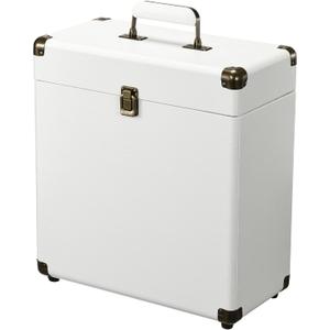 Costravio Vinyl Record Storage Record Holder Display Box Album Storage Moving Boxes Holds 30+ Valuable Records 7/10/12 Inch Record Crates Vinyl Organizer for Journey White