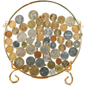 Wanlian Gold Frame Coin Display Stand Coin Display Stand wall-Mounted Iron Coin Rack Collection Coin Silver Dollar Coin Rack Glass Piggy Bank (Round)
