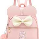 PRLINJSK Initial Mini Backpack for Girls Toddler Kids, Small Mouse Personalized Bowknot Purse Gift (Pink S)