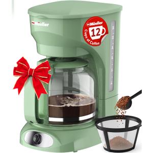 MUELLER HOME 12-Cup Drip Green Coffee Maker, Borosilicate Carafe, Auto-Off, Reusable Filter, Anti-Drip, Keep-Warm Function, Clear Water Level Window, Green Kitchen Accessories & Dcor