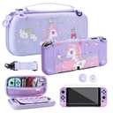GLDRAM for Nintendo Switch OLED Travel Bag with 10 Card Slots, Anti-Fall Carrying Case with Unicorn Protective Hardshell Cover, Screen Protector, Adjustable Shoulder Strap & 2 Purple-White Thumb Caps