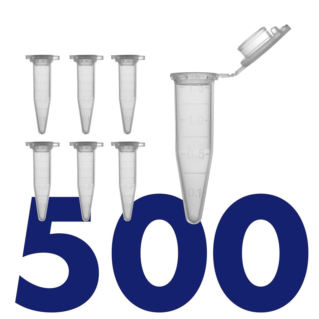Kashi Scientific 1.5mL Snap Cap Clear Microcentrifuge Tube with Graduation and Marking Area, Lab Grade Polypropylene Plastic [1.5mL, 500]