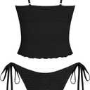 ZAFUL Tankini Swimsuits for Women Lace Jacquard Bowknot Decor Tummy Control High Cut Tanga Tankini Set, Large