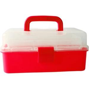 3 Layer Folding Storage Box, Plastic Dividing Storage Box Handled Art Supply Organizer Portable Folding Tackle Box with Handle for Sewing, Art Supplies, Medicine, Tools(Red)