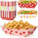 Yinkin 100 Pack Heart Paper Food Trays 2 lb Snack Trays Disposable Hot Dog Tray, Heart Paper Food Nacho Boat for Valentine's Day Parties, Picnics, Carnivals, Holds Tacos, Fries, Grease Resistant
