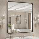 LOAAO 32x36 Inch Black Metal Framed Bathroom Mirror for Wall, Matte Black Bathroom Vanity Mirror Farmhouse, Large Rounded Rectangle Mirror, Anti-Rust, Tempered Glass, Hangs Horizontally or Vertically