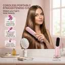 Go Brush - Pro for Short Hair - 2026 Upgraded Cordless Straightening Brush with 30s Fast Heat, 4 Temperature Settings, Ionic & Ceramic Care, 4000mAh USB-C Rechargeable for Frizz-Free Styling (Pink)