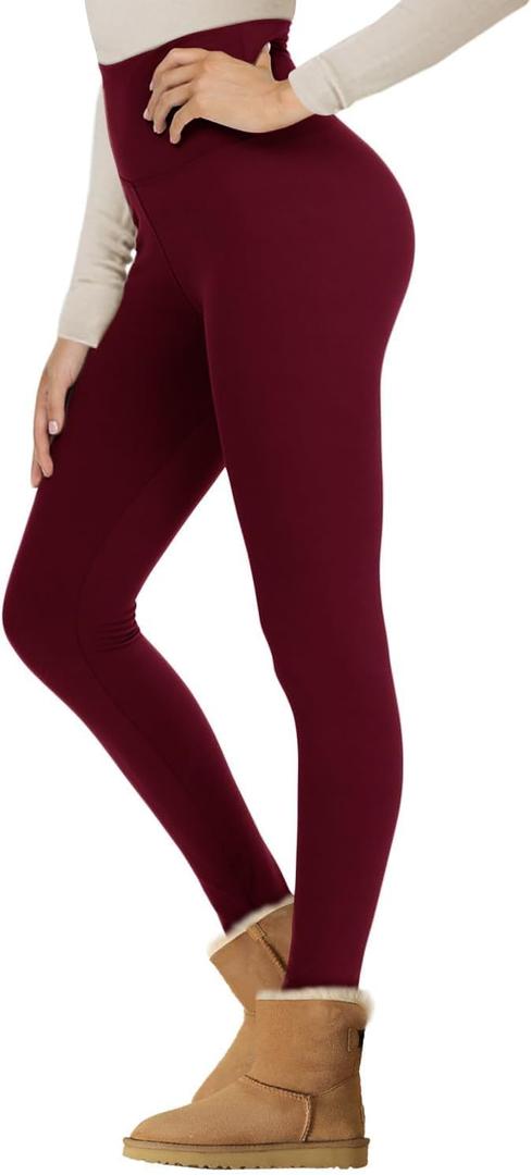 NexiEpoch Fleece Lined Leggings Women - High Waisted Winter Yoga Pants Tummy Control Soft Thermal Warm for Hiking Workout (XX-Large, 5#fleece Lined, Wine Red)
