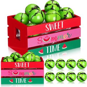 Yulejo Watermelon Mini Crate Summer Tiered Tray Decor with 8 Faux Watermelon Farmhouse Tiered Tray Decor with Faux Fruits Wood Crate for Kitchen Home