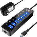 Powered USB Hub 3.0, Atolla 7-Port USB Data Hub Splitter with One Smart Charging Port and Individual On/Off Switches and 5V/4A Power Adapter USB Extension for MacBook, Mac Pro/Mini and More. (black)