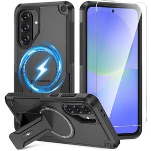 2 x Caka for Samsung Galaxy A37 /A36 5G Case [Compatible with MagSafe] [Invisible Kickstand] [HD Screen Protector], Protective Magnetic Phone Cover for Galaxy A37 4G /5G & A36 5G 2026 - Black