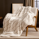 Cozy Bliss Faux Fur Throw Blanket for Couch, Jacquard Fuzzy Plush Soft Thick Winter Throw Blanket for Sofa Bed Living Room Bedroom50"x60." Beige