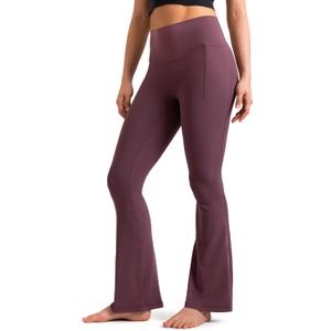 Colorfulkoala Dreamlux No Front Seam Flare Leggings with Pockets (Purple)