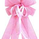 anshome Large Pink Burlap Bow for Wreath, Easter Farmhouse Burlap Fabric Wreath Bow for Front Door Decor Spring Pink Tree Topper Ornament Decorative Bow with String for Wedding Holiday Party Decor