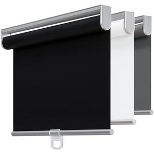 Cordless 100% Blackout Roller Shades for Windows,UV Protection Pull Down Shades,Room Darkening Door Blinds Thermal Insulated Fabric for Home Office and Bedroom(14" W x 72" H,Black)