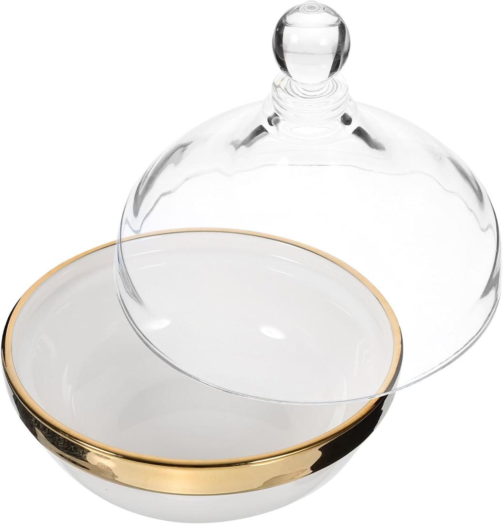 Ciieeo Ceramic Dessert Bowl with Lid 5.2 Inch Baking Ramekin Pudding Fruit Bowl for Home Parties and Gatherings Food Storage (White)