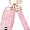 Key Fob Cover for Nissan - 4 Buttons Soft TPU Key Fob Case for 2023 2024 Pathfinder Rogue Versa kicks 2025 Sentra Patrol Armada Full Protection Car Key Cover with Bling Keychain (Pink)