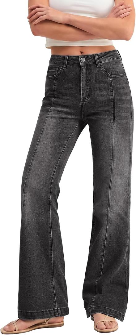 EMMIOL Flare Jeans for Women High Waisted Bootcut Jeans for Women Stretchy Denim Bell Bottom Pants Y2K School Outfits (Black)