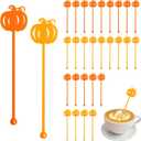 2 x 30 Pcs Halloween Pumpkin Swizzle Sticks Glitter Coffee Drink Stirrers for Fall Thanksgiving Hot Cocoa Bar Supplies Bar Decoration Reusable Cocktails MixersPumpkin