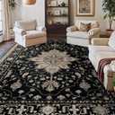 RELEANY Washable Area Rug, Large 10'x14', Black/Neutral
Non-Slip, Water Repellent, Pet Friendly, Easy to Clean, Vintage Floral Boho Decor for Living Room Bedroom Dining Room
