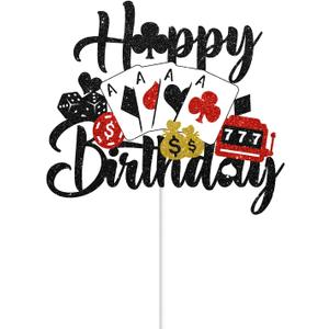 7 x Casino Cake Topper Happy Birthday Las Vegas Cake Topper Poker Chips Cake Topper Casino Themed Party Supplies for Casino Night Party Decorations Gambling Party Decorations Vegas Birthday Decorations