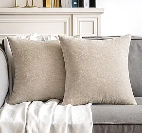 MIULEE Pack of 2 Beige Decorative Pillow Covers 18x18 Inch Soft Chenille Couch Throw Pillows Farmhouse Cushion Covers for Home Decor Sofa Bedroom Living Room