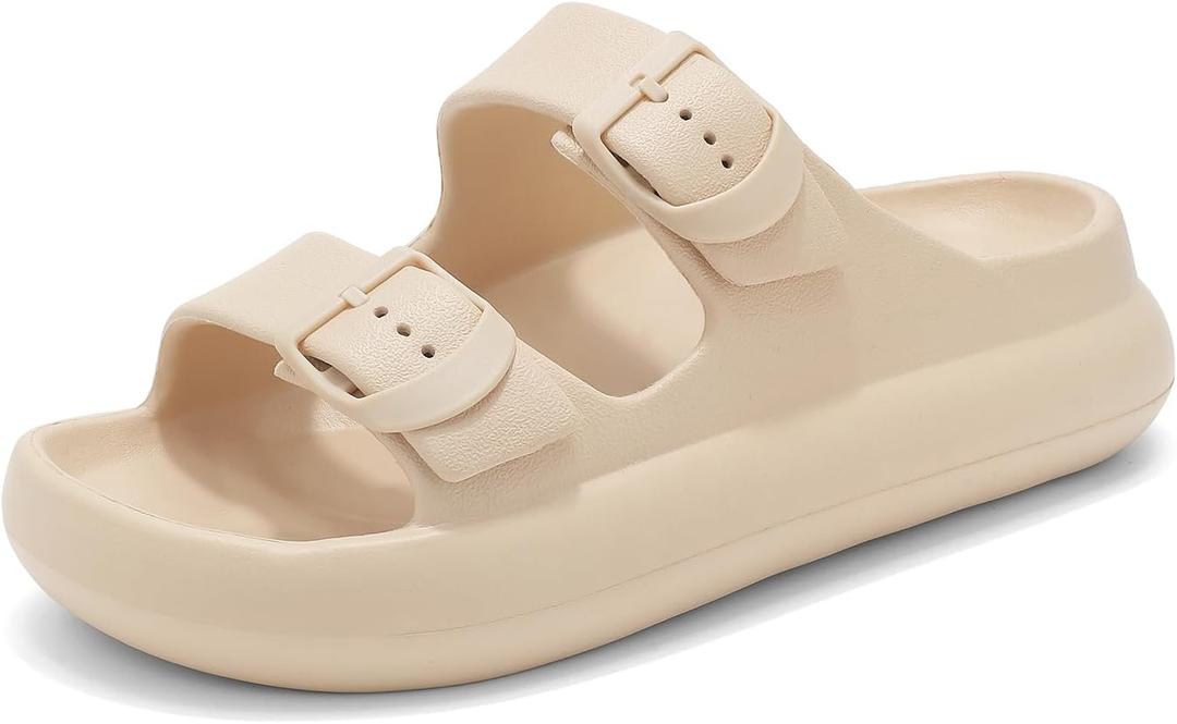 Womens Platform Cloud Slides with Arch Support, Adjustable Double Buckle Recovery Sandals, Comfort Lightweight Ultra Cushion Wedge Sandal