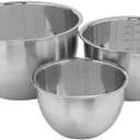 Home Basics 3 Piece Stainless Steel Nesting Mixing Bowls | Measurements on Inside | 48 oz. 96 oz. 160 oz. Sizing | High Sides for Easy Mixing