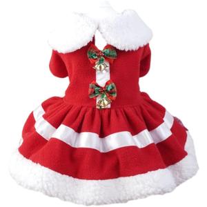 Christmas Dog Outfit, Red Puppy Dress for Small Girl, Bow Knot Santa Coat With Bells, Xmas Cat Apparel, Winter Pet Clothes (A, Large)