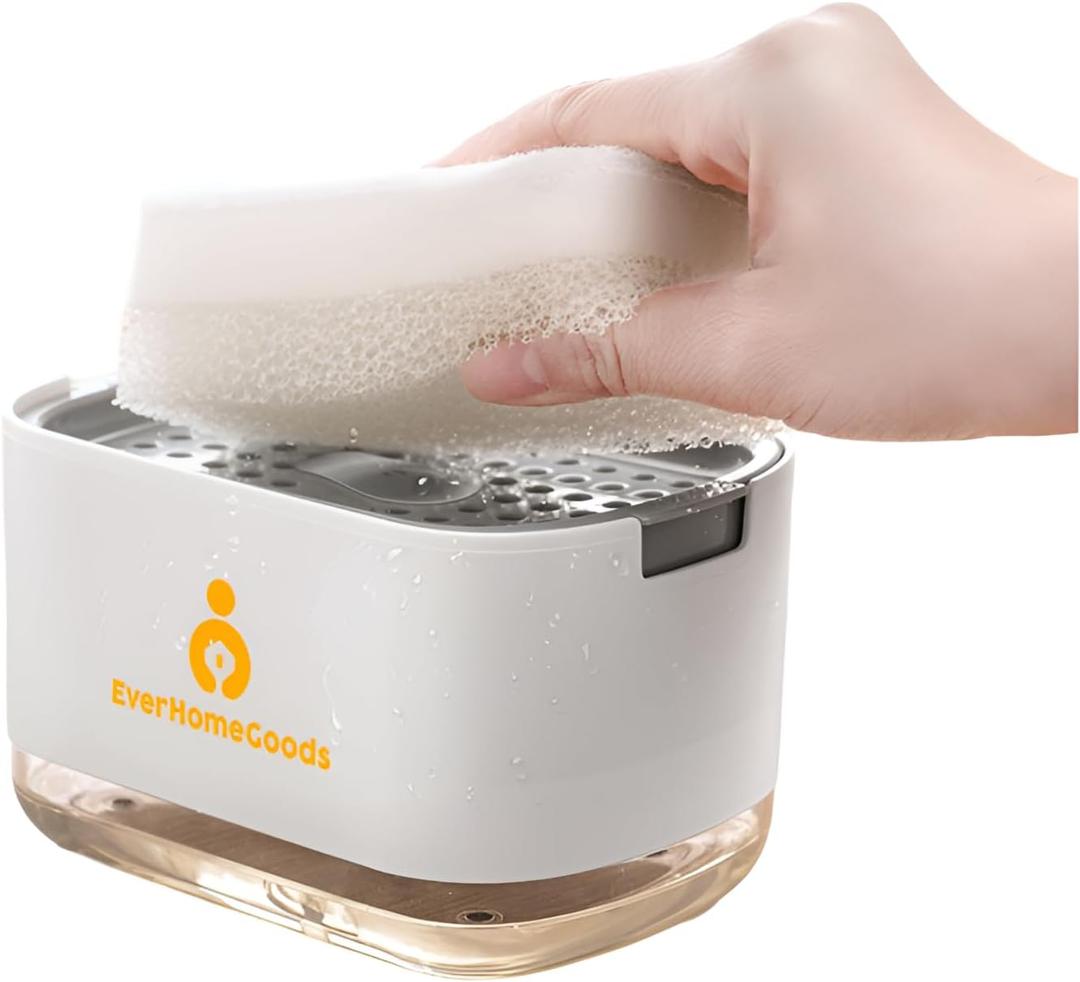 2-in-1 Dish Soap Dispenser with Sponge Holder, Premium 350ml Sponge Soap Dispenser