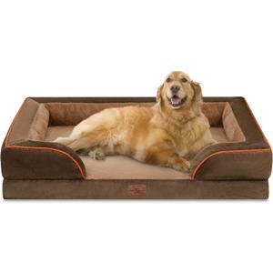 Comfort Expression Orthopedic Dog Bed for Extra Large Dogs 42x30 Inch, Waterproof Supportive Egg Crate Foam XL Pet Bed with Removable Bolsters, Dog Couch with Washable Cover & Non-Slip Bottom, Brown