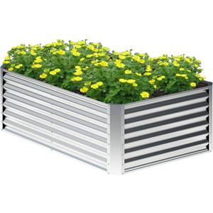 4x2x2FT Galvanized Raised Garden Bed,Planter Raised Beds-Metal Garden Box,Large Plant for Outdoor Planting, Vegetables BedFlower,herb-Silver