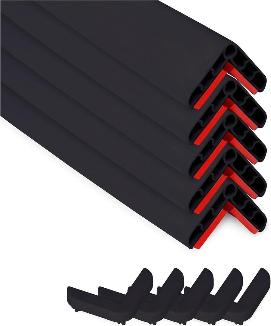 Rubber Bond Wall Corner Guard Edge Protector, 1x1x36 inch Baby Proofing Corner Guards | Self-Adhesive Furniture Edge Strips for Home & Office (5 Pack, Black)